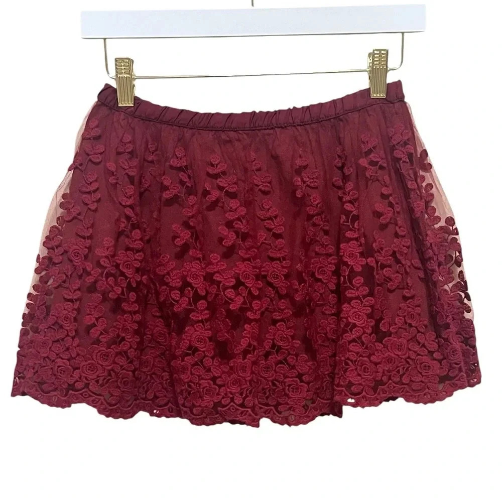 ZARA Kids Special Event Red Sheer Floral Skirt girls size 11/12 years